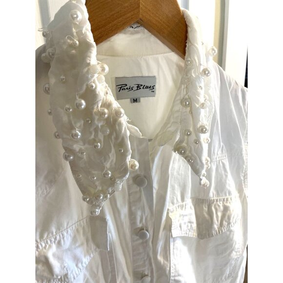 Paris Blues White Button Front Pearl Accent Collar Top Sz M - Picture 6 of 7